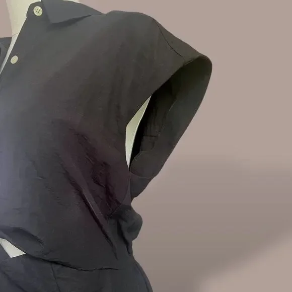 Old Navy Black Twist-Front Waist-Defined Midi Shirt Dress Size M - Picture 5 of 8